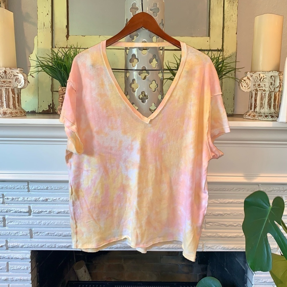 FP We the Free Sherbert Tie Dye Open Back Oversized Pink Orange Tee Size Medium